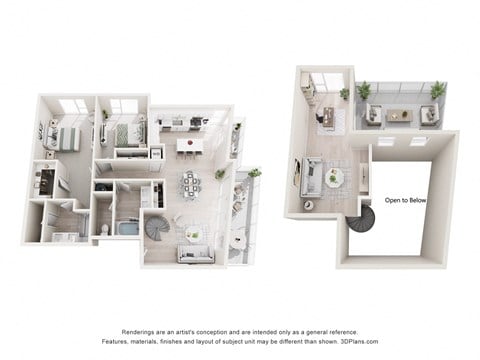 Floor plan for 2 beds, 2 baths, 1635 sqft
